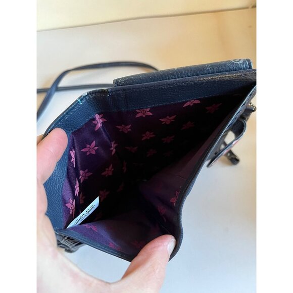 Anuschka Moonlit Meadow Floral Handpainted Leather Wallet Crossbody Bag Bifold - Picture 7 of 9